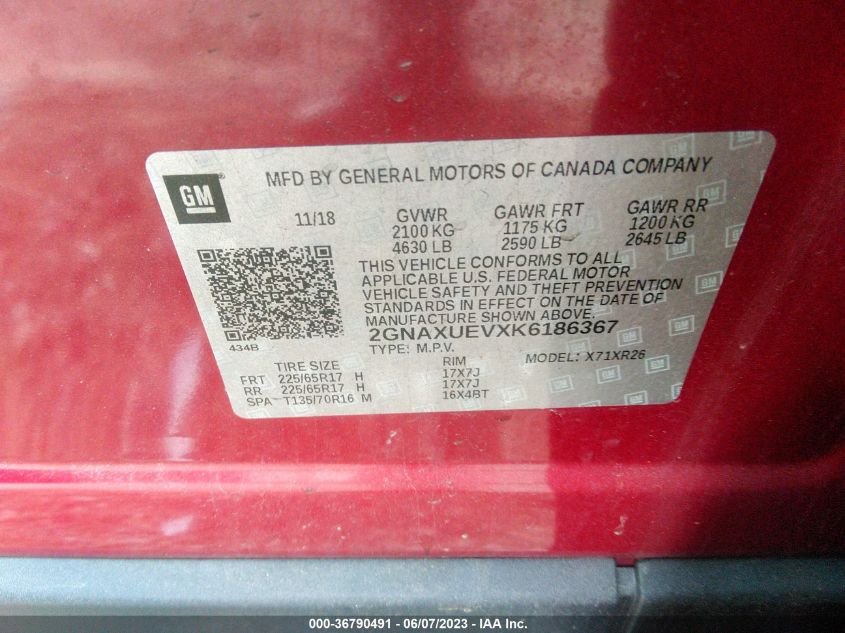 2019 CHEVROLET EQUINOX LT - 2GNAXUEVXK6186367