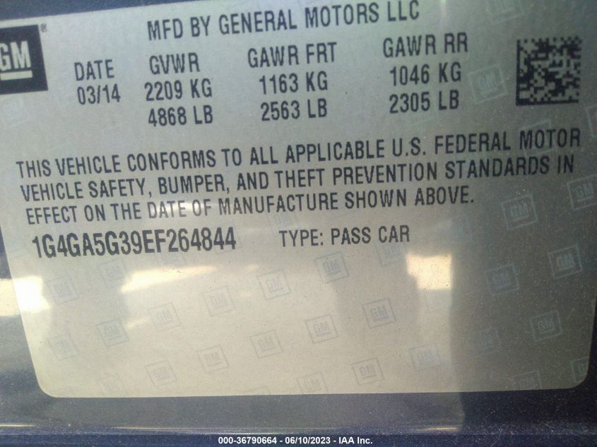 2014 BUICK LACROSSE BASE - 1G4GA5G39EF264844