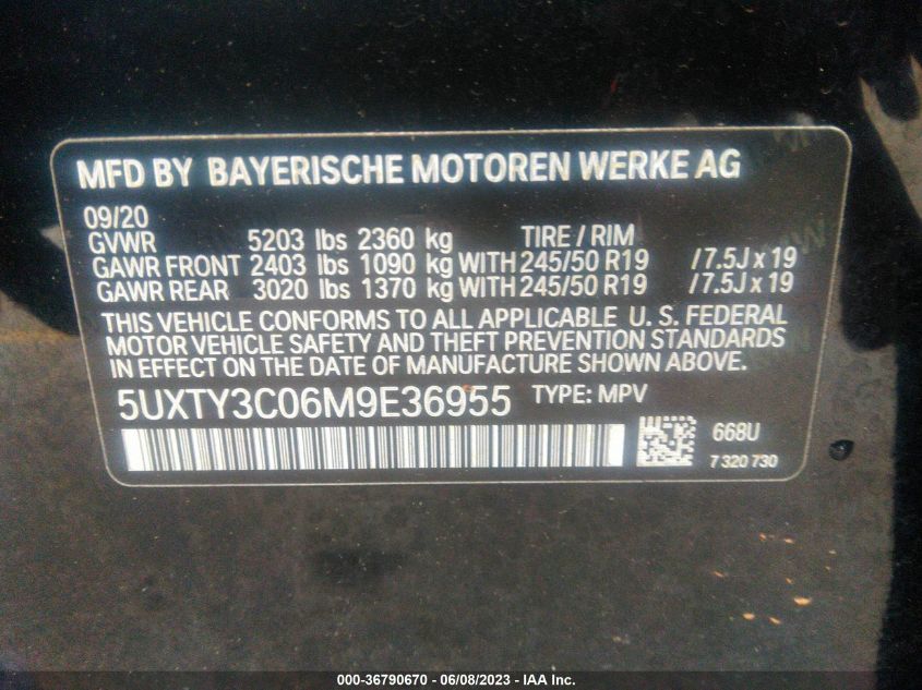 2021 BMW X3 SDRIVE30I - 5UXTY3C06M9E36955