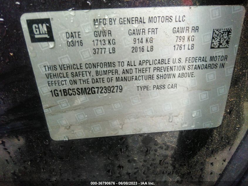 2016 CHEVROLET CRUZE LS - 1G1BC5SM2G7239279