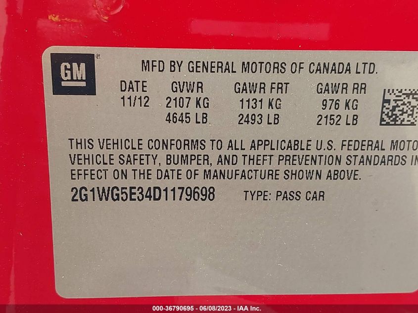 2013 CHEVROLET IMPALA LT - 2G1WG5E34D1179698