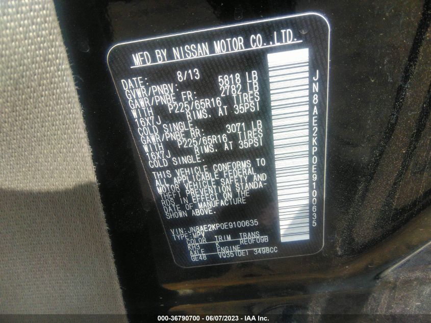 2014 NISSAN QUEST SV - JN8AE2KP0E9100635