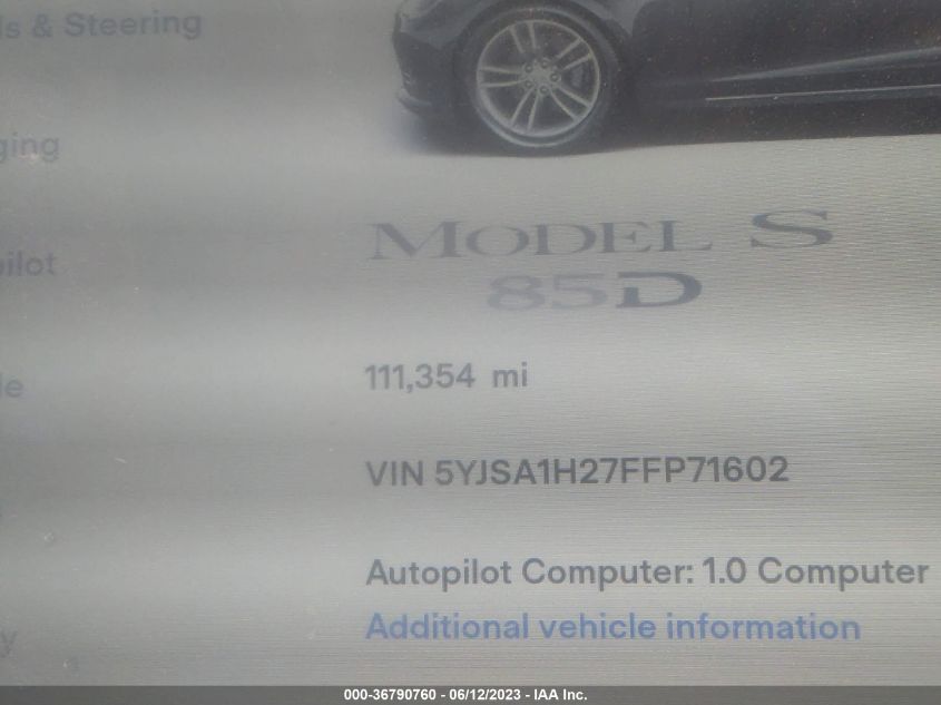 2015 TESLA MODEL S 85D/P85D/70D/90D/P90D - 5YJSA1H27FFP71602