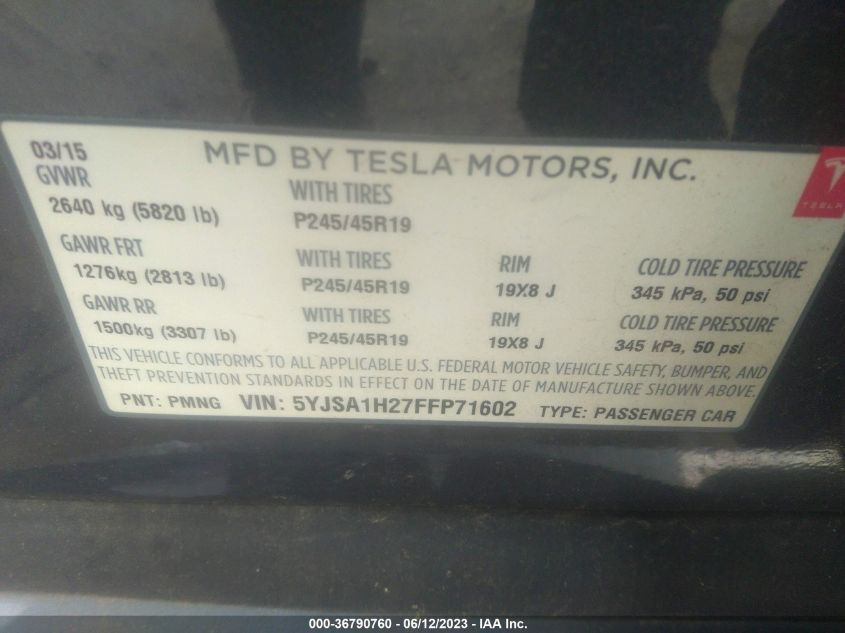 2015 TESLA MODEL S 85D/P85D/70D/90D/P90D - 5YJSA1H27FFP71602