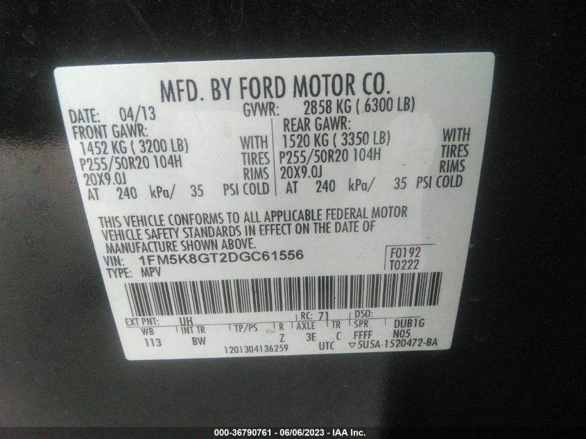 2013 FORD EXPLORER SPORT - 1FM5K8GT2DGC61556