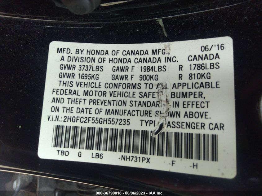2016 HONDA CIVIC SEDAN LX - 2HGFC2F55GH557235