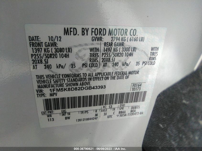 2013 FORD EXPLORER XLT - 1FM5K8D82DGB43393