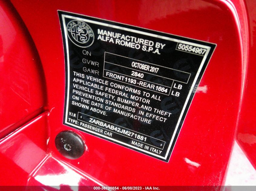 2018 ALFA ROMEO 4C SPIDER - ZARBAAB42JM271881