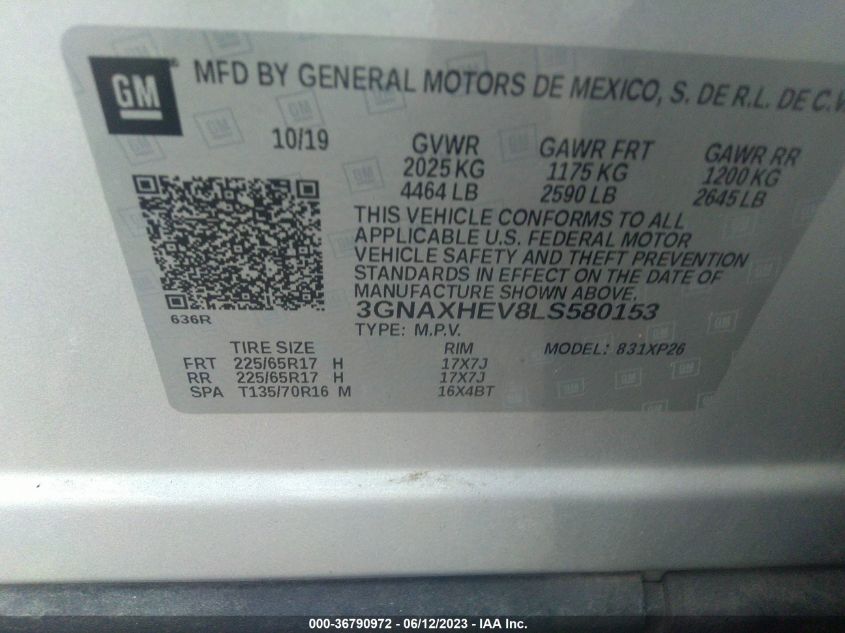 2020 CHEVROLET EQUINOX LS - 3GNAXHEV8LS580153