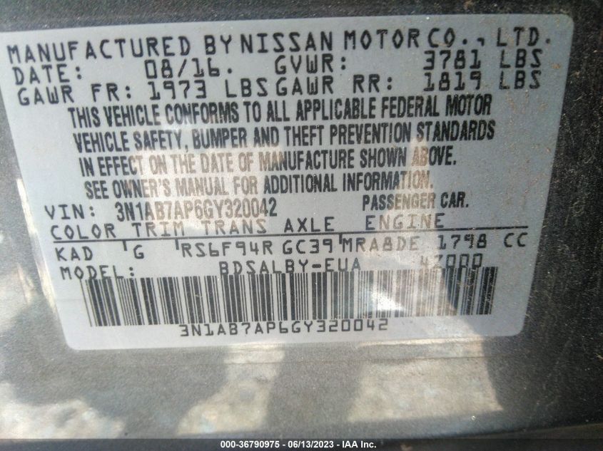 2016 NISSAN SENTRA S - 3N1AB7AP6GY320042