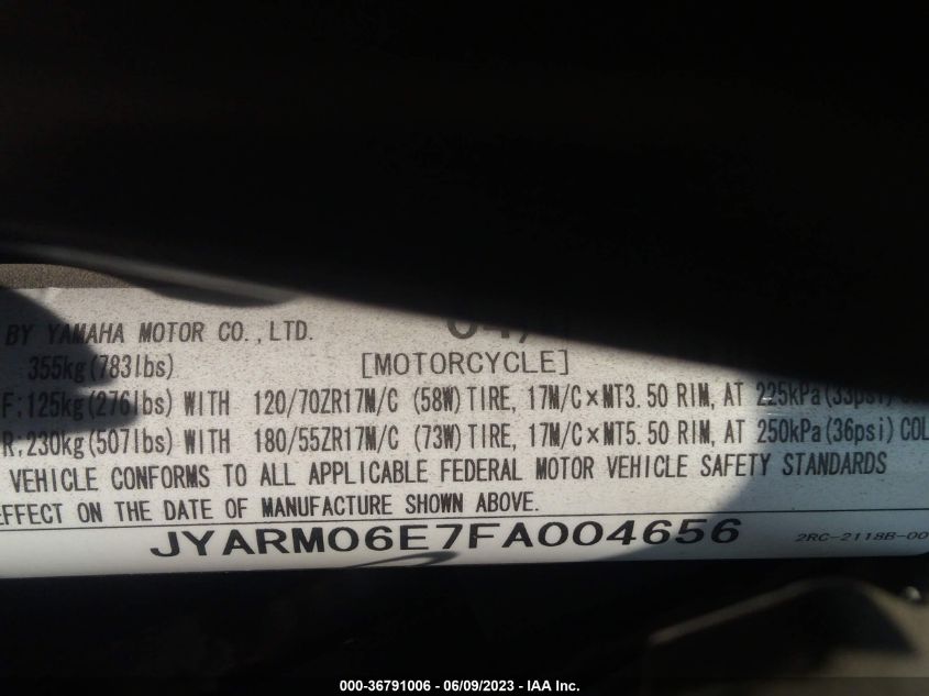 2015 YAMAHA FZ07 JYARM06E7FA004656