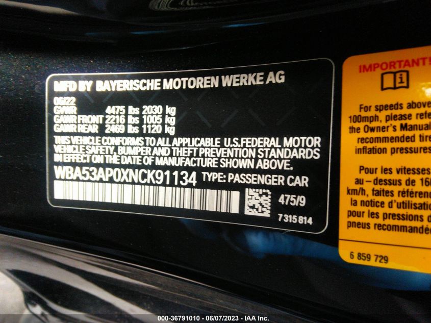 2022 BMW 4 SERIES 430I - WBA53AP0XNCK91134
