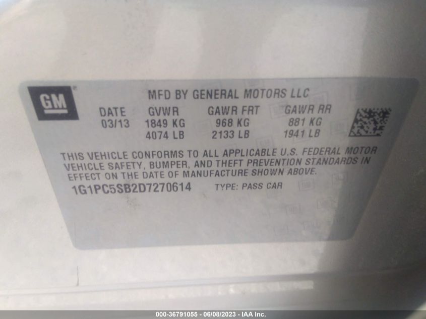 2013 CHEVROLET CRUZE 1LT - 1G1PC5SB2D7270614