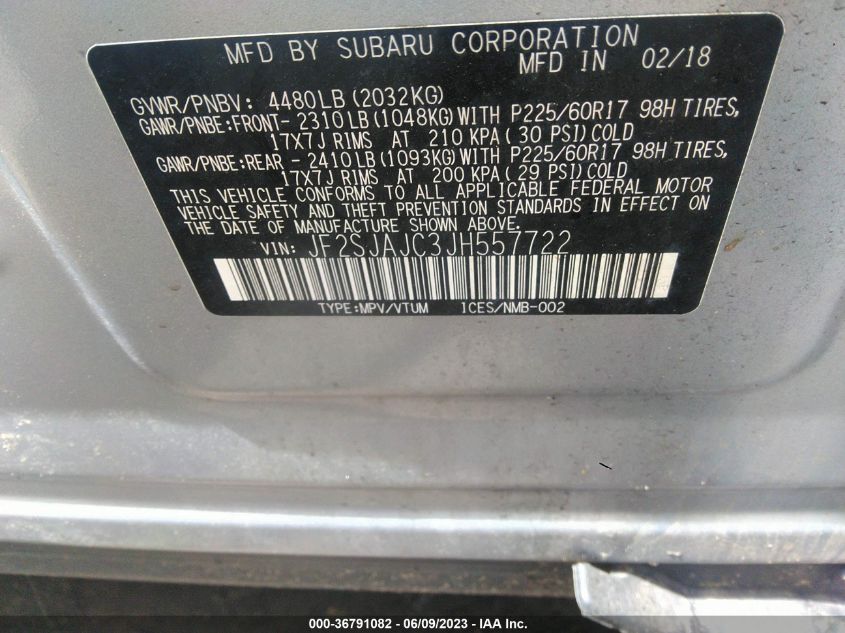 2018 SUBARU FORESTER LIMITED - JF2SJAJC3JH557722