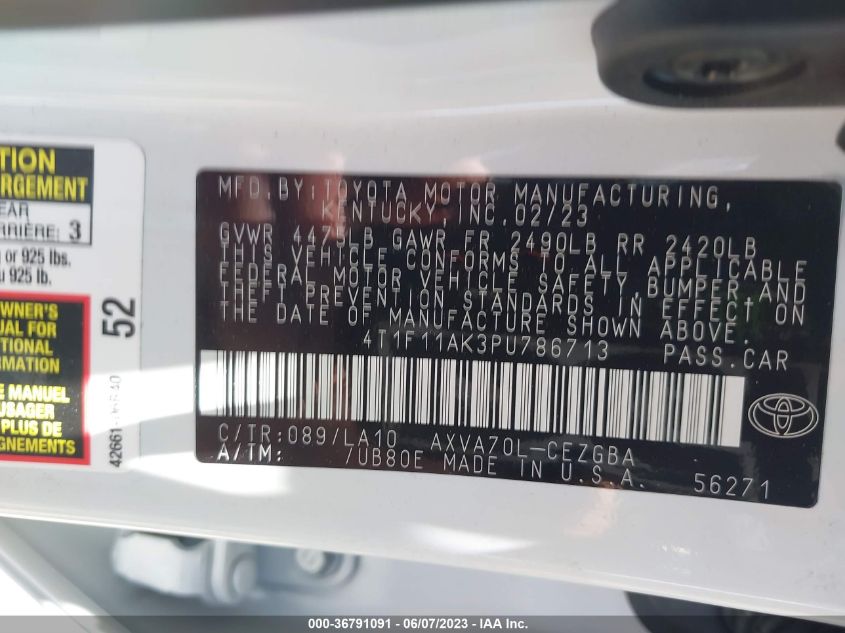 2023 TOYOTA CAMRY XLE - 4T1F11AK3PU786713