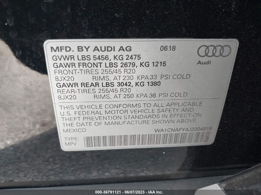 2018 AUDI Q5 PRESTIGE - WA1CNAFY4J2204818