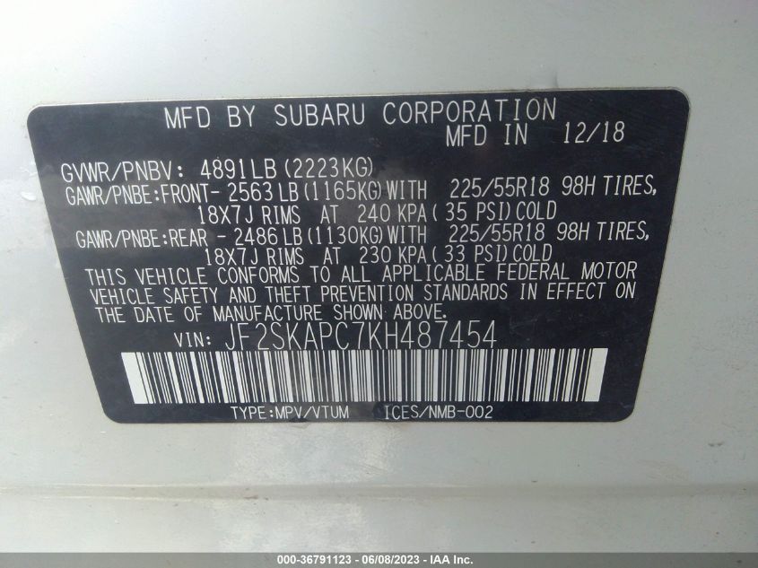2019 SUBARU FORESTER SPORT - JF2SKAPC7KH487454