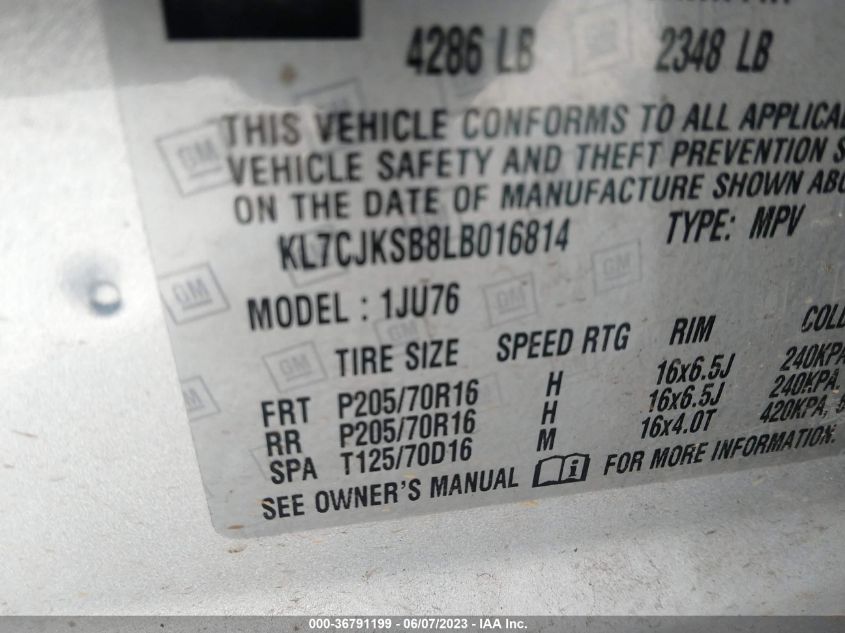2020 CHEVROLET TRAX LS - KL7CJKSB8LB016814