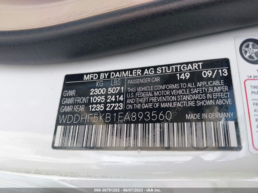 2014 MERCEDES-BENZ E 350 WDDHF5KB1EA893560