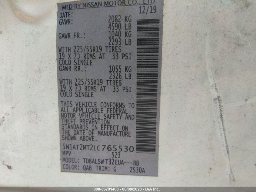 2020 NISSAN ROGUE SL - 5N1AT2MT2LC765530