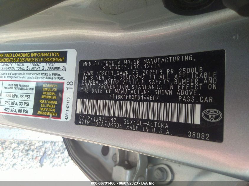 2015 TOYOTA AVALON LIMITED - 4T1BK1EBXFU144607