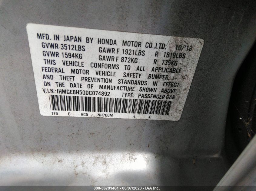 2013 HONDA FIT SPORT - JHMGE8H50DC074892