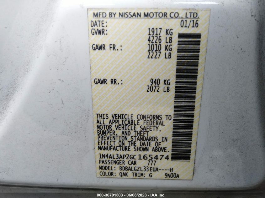 2016 NISSAN ALTIMA 2.5 S - 1N4AL3AP2GC165474