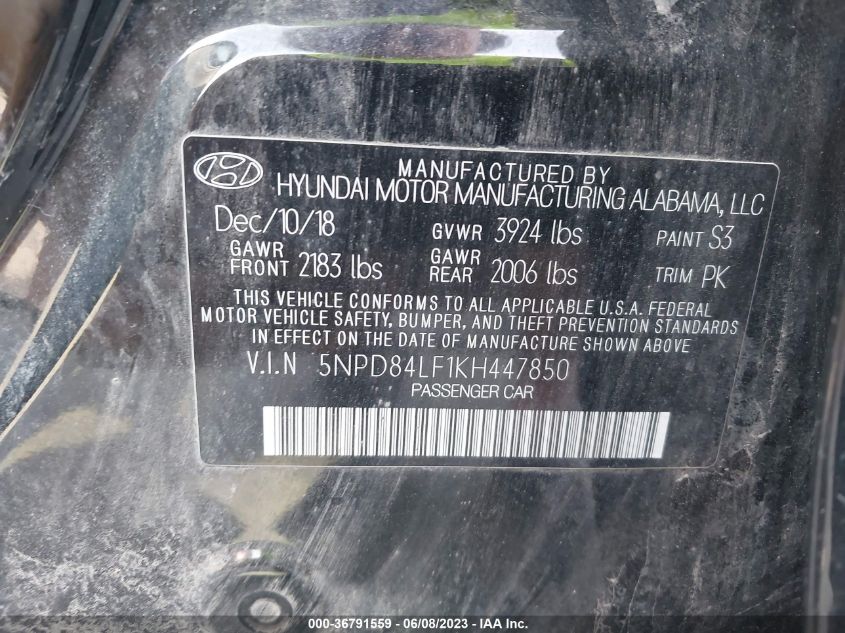 2019 HYUNDAI ELANTRA SEL/VALUE/LIMITED - 5NPD84LF1KH447850