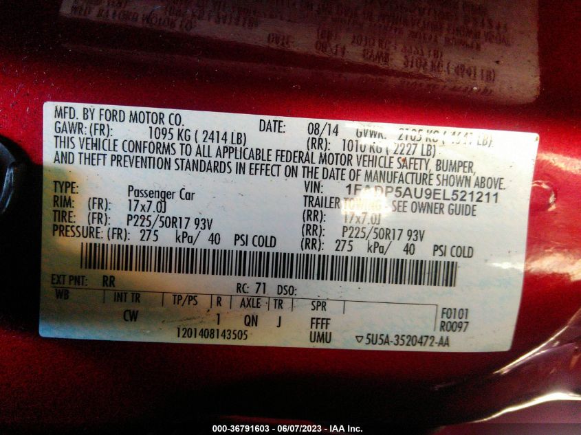2014 FORD C-MAX HYBRID SE - 1FADP5AU9EL521211