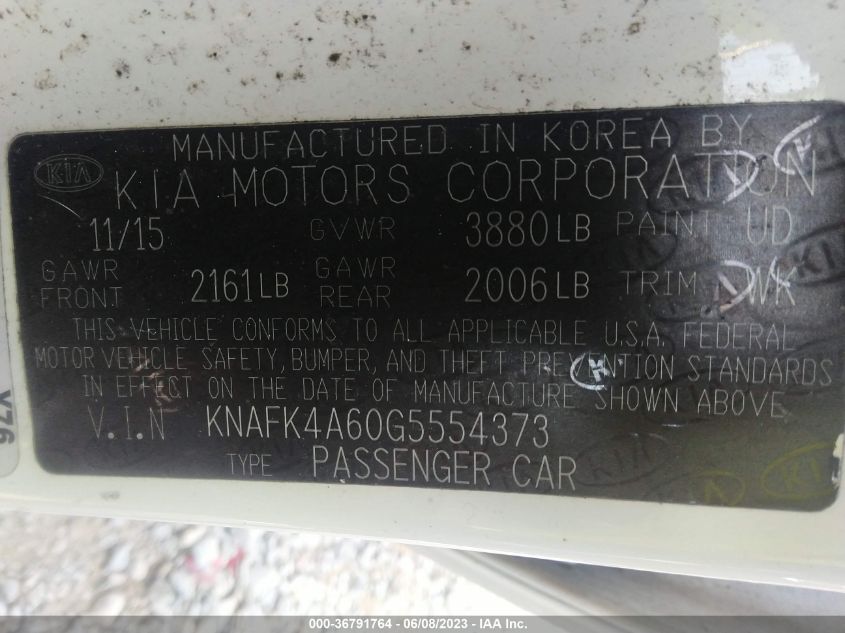 2016 KIA FORTE LX - KNAFK4A60G5554373