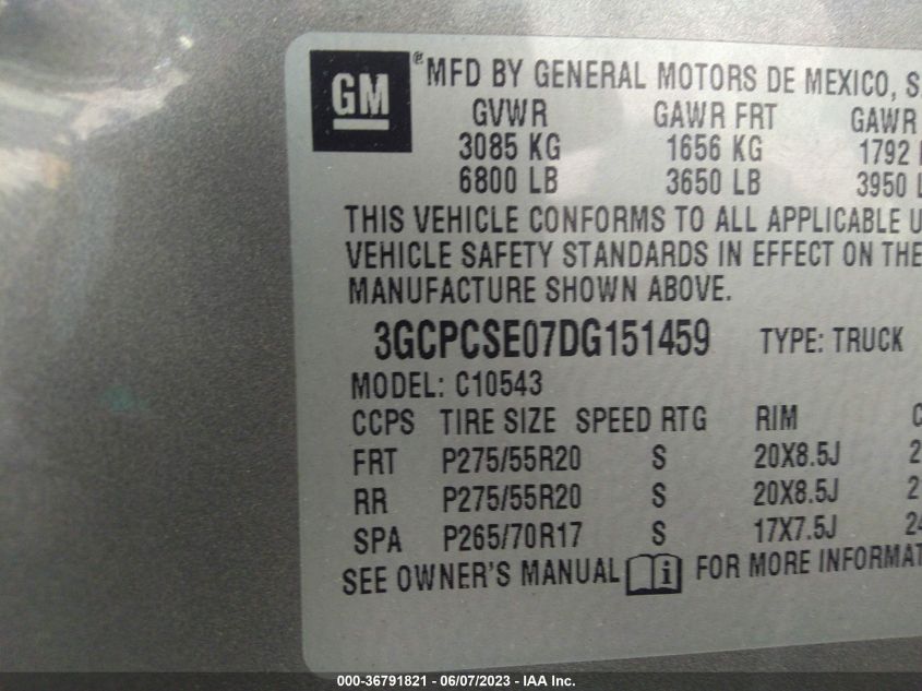 2013 CHEVROLET SILVERADO 1500 LT - 3GCPCSE07DG151459