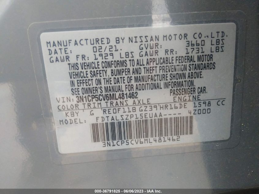 2021 NISSAN KICKS SV - 3N1CP5CV6ML481462