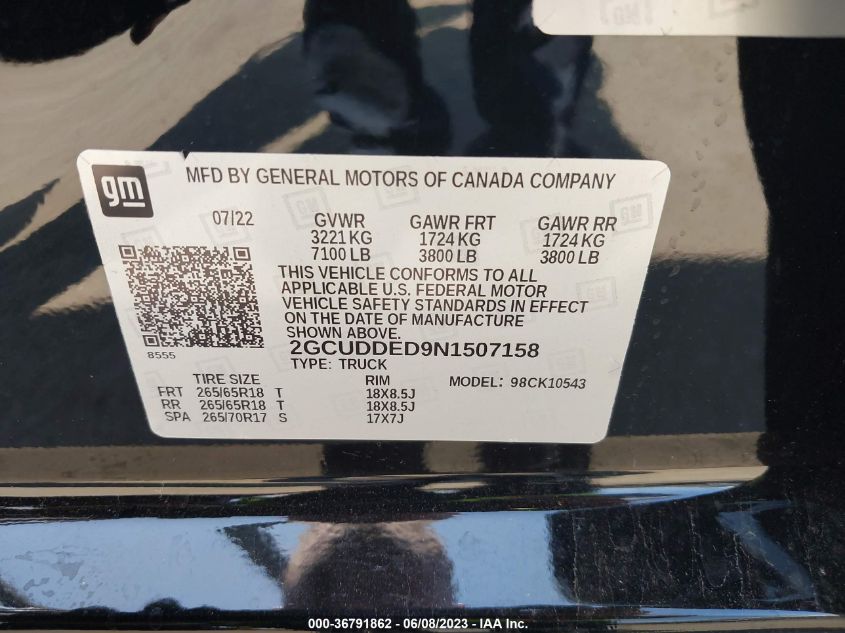 2022 CHEVROLET SILVERADO 1500 LT - 2GCUDDED9N1507158