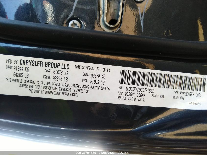2014 DODGE DART SE - 1C3CDFAA9ED791662