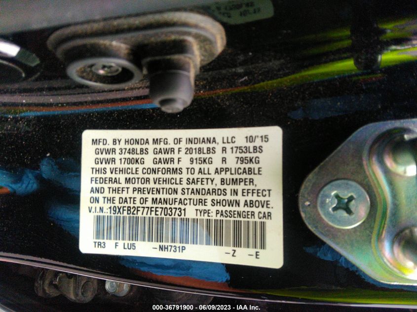 2015 HONDA CIVIC SEDAN SE - 19XFB2F77FE703731