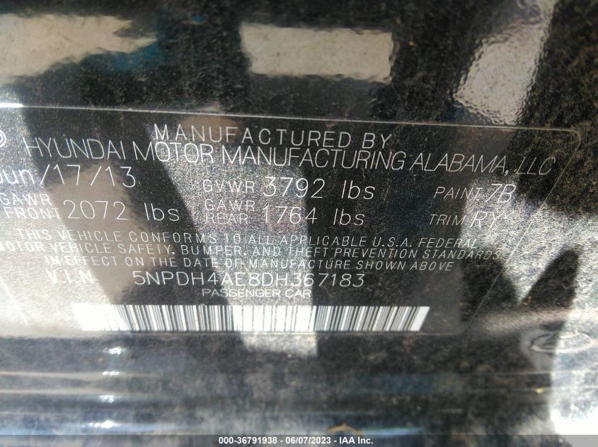 2013 HYUNDAI ELANTRA GLS/LIMITED - 5NPDH4AE8DH367183