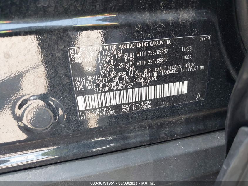 2019 TOYOTA RAV4 LE - 2T3H1RFV4KW026557