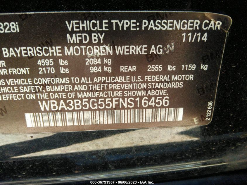 2015 BMW 3 SERIES 328I XDRIVE - WBA3B5G55FNS16456