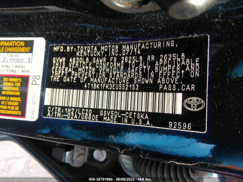 2014 TOYOTA CAMRY SE/XLE - 4T1BK1FK3EU552153