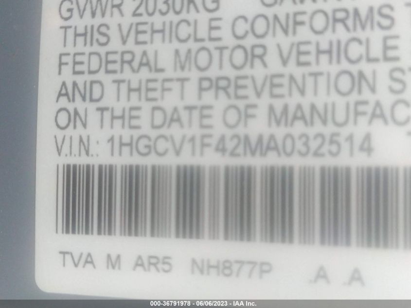 2021 HONDA ACCORD SPORT SPECIAL EDITION - 1HGCV1F42MA032514