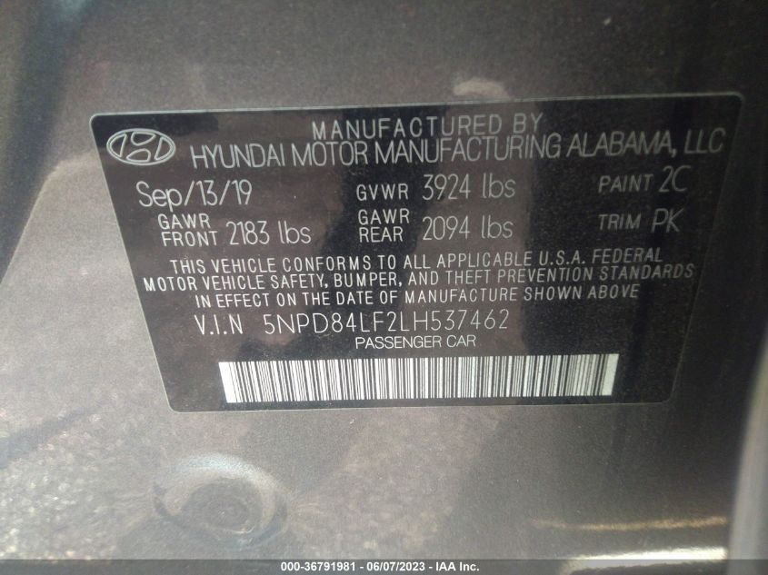 2020 HYUNDAI ELANTRA SEL/VALUE/LIMITED - 5NPD84LF2LH537462