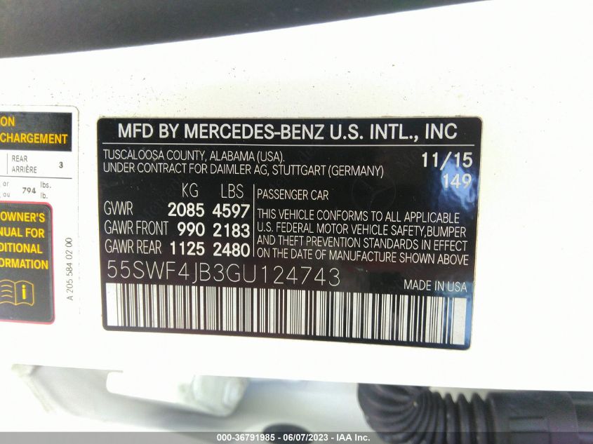2016 MERCEDES-BENZ C-CLASS C 300 - 55SWF4JB3GU124743