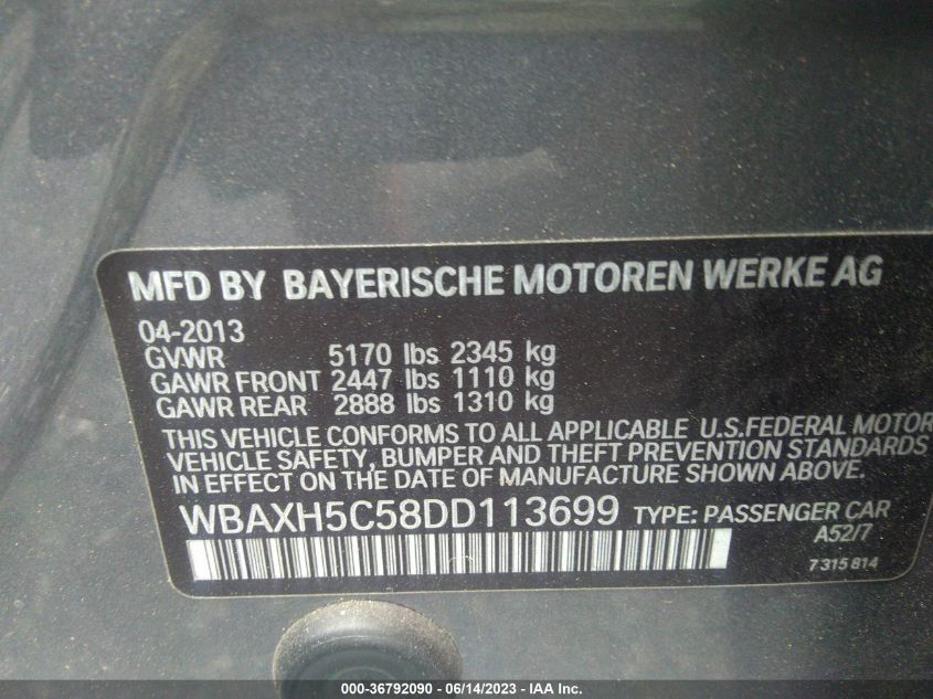 2013 BMW 5 SERIES 528I XDRIVE - WBAXH5C58DD113699