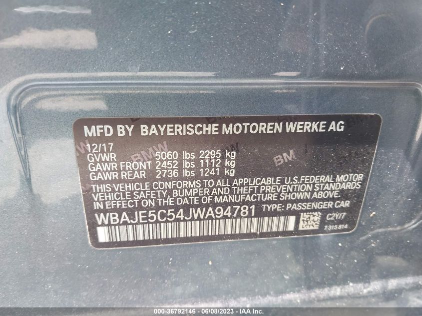 2018 BMW 5 SERIES 540I - WBAJE5C54JWA94781