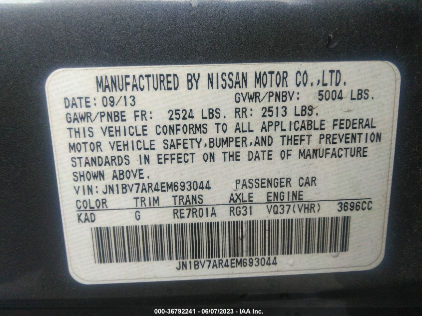 2014 INFINITI Q50 SPORT - JN1BV7AR4EM693044