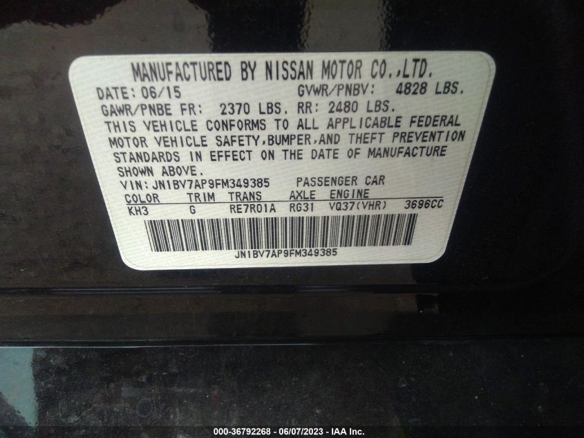 2015 INFINITI Q50 PREMIUM - JN1BV7AP9FM349385