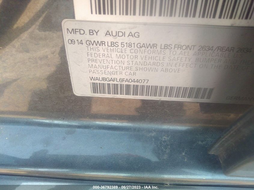 2015 AUDI S4 PREMIUM PLUS WAUBGAFL6FA044077