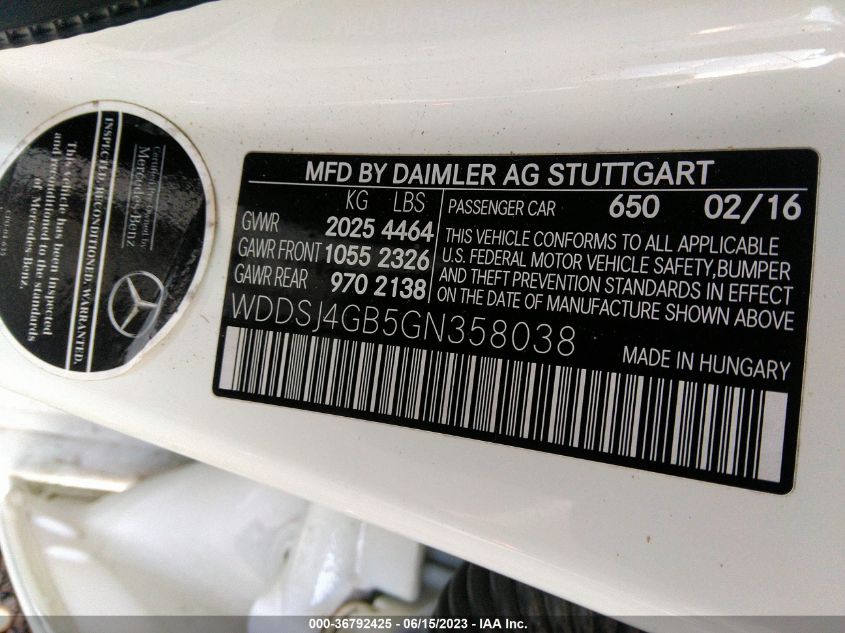 2016 MERCEDES-BENZ CLA CLA 250 - WDDSJ4GB5GN358038
