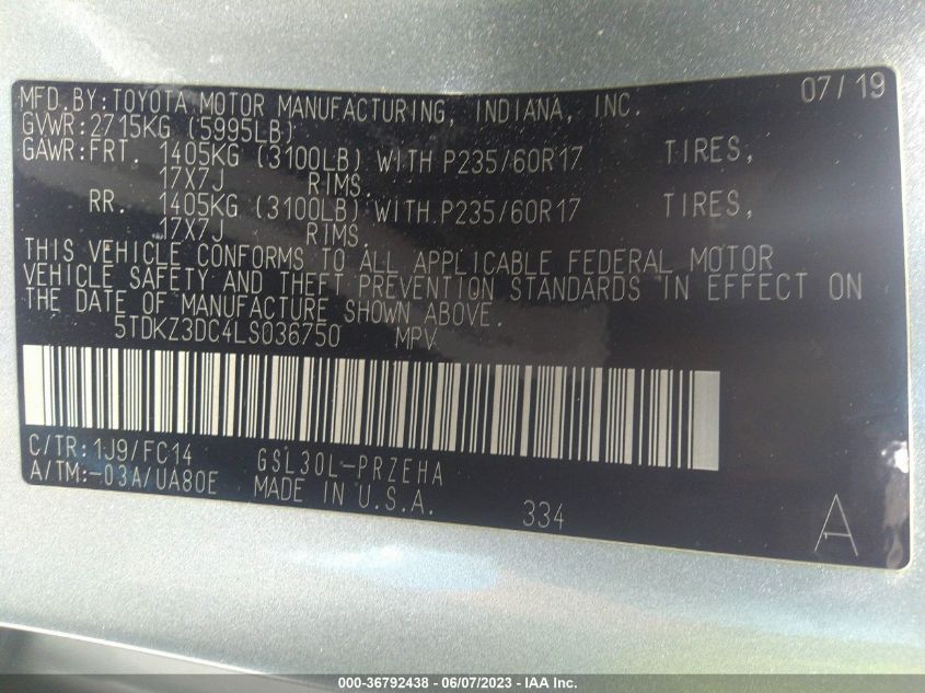 2020 TOYOTA SIENNA LE - 5TDKZ3DC4LS036750