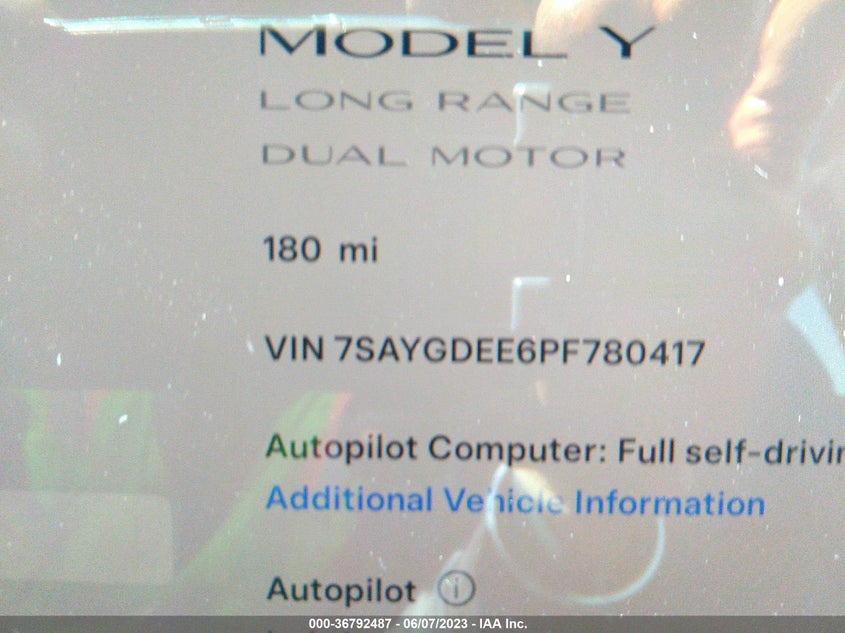 VIN 7SAYGDEE6PF780417 2023 TESLA MODEL Y LONG RANGE